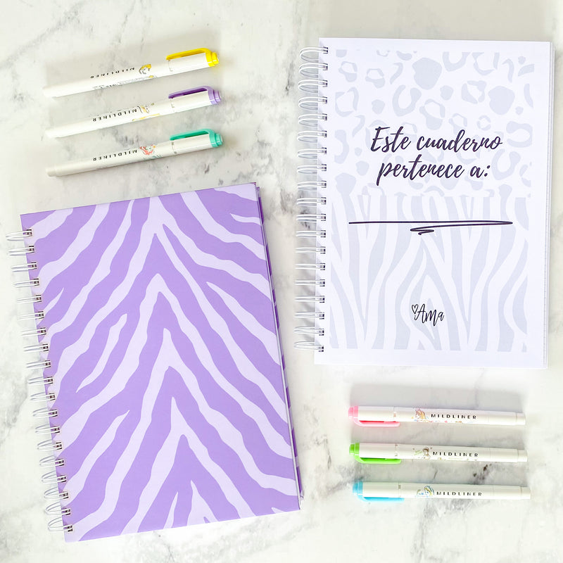 Cuaderno animal print morado zebra